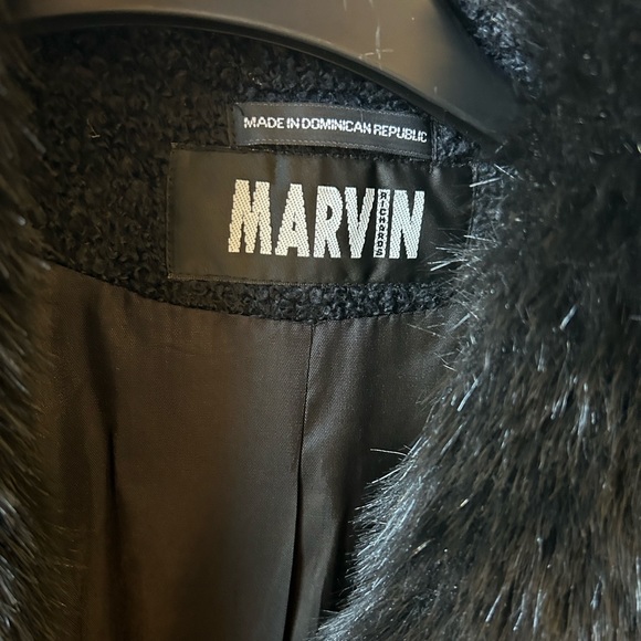 Marvin Richards Black Wool Boucle Belted Faux Fur Collar Coat M (runs small) - Picture 5 of 11